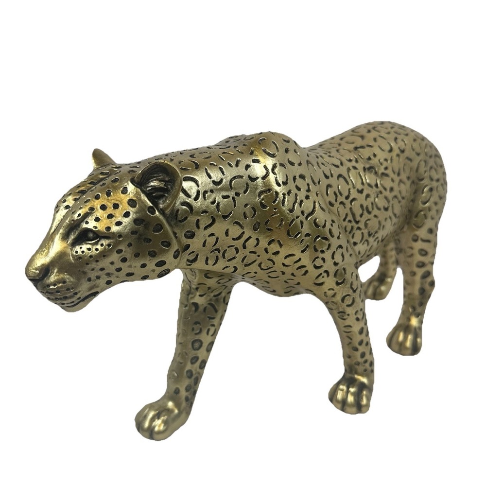 Gold Leopard Panther Statue Safari Animal Figurine Metallic Home Decor Large